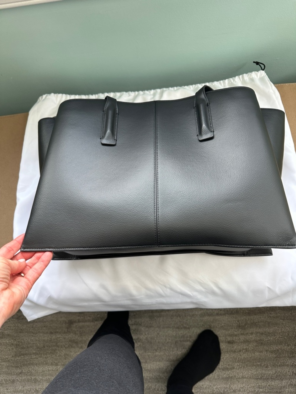 Freja New York Black Leather Tote Bag with dust bag - Picture 6 of 13